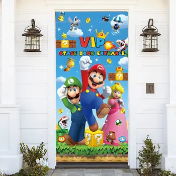 Super Marios Bros. Kryt dveří Dekorace pro chlapce Výzva Hra Narozeninový banner Dětská párty Vnitřní venkovní pozadí Závěsná dekorace 10 nejlepší prodej Záclony Super Mario - №7