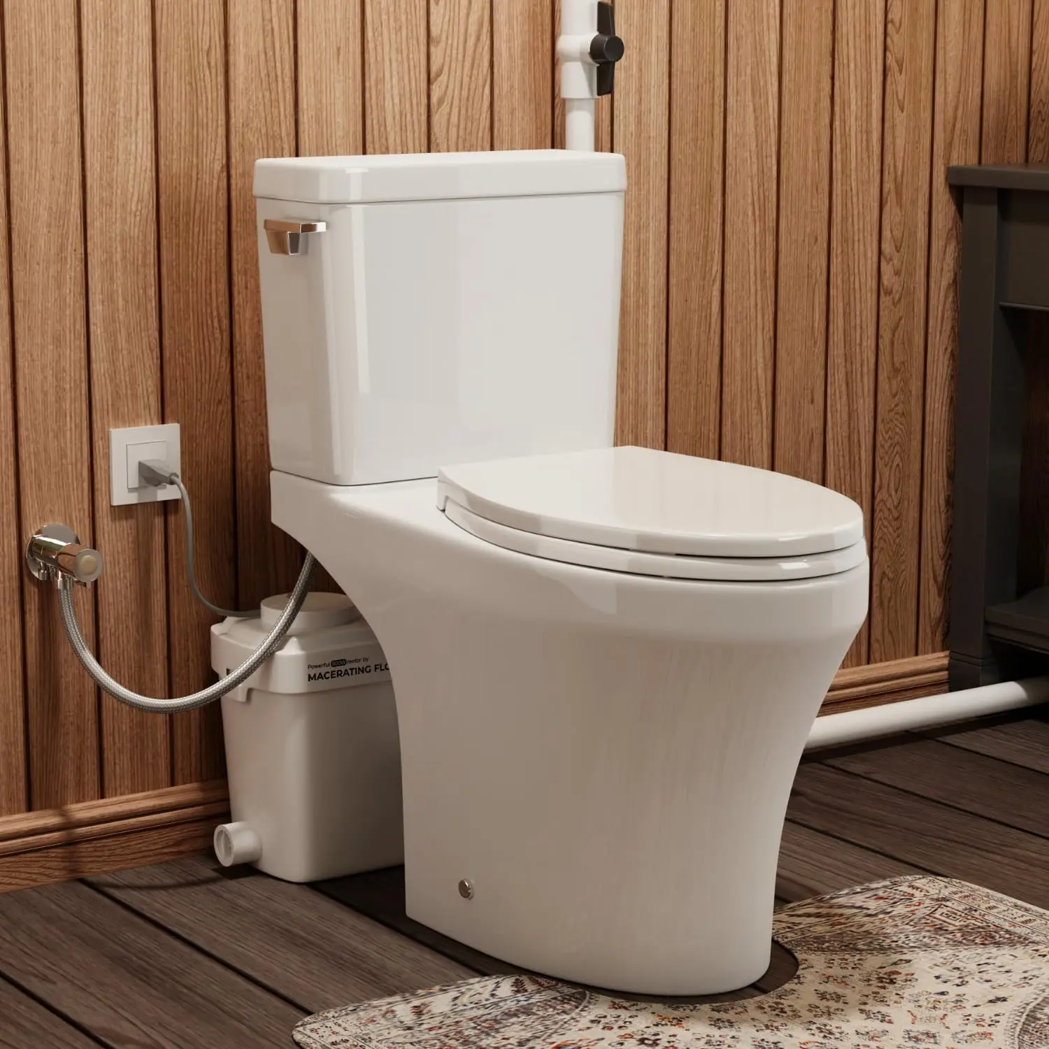 

900W Macerating Toilet System, 18" Comfort Height & Elongated Upflush Toilet For Basement, Macerator Pump with 3 Water, Custom