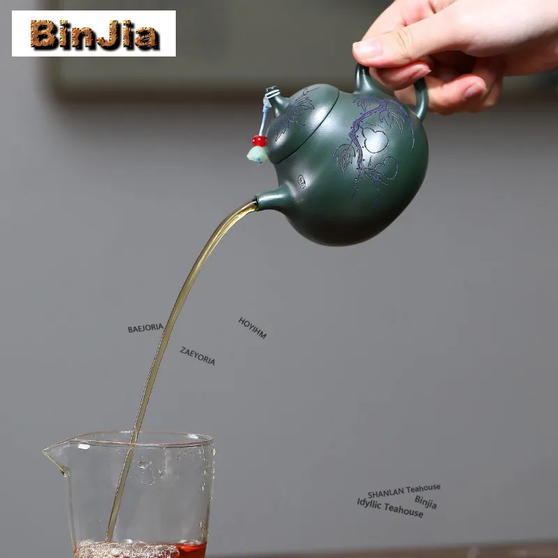 200ml Exquisite Yixing Purple Clay Teapots Handmade Eggplant Pot Raw Ore Green Mud Kettle Zisha Tea Set For Tea Collection Craft