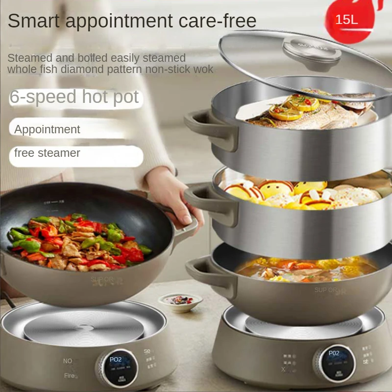 Panci Listrik Rumah Tangga Multifungsi Tiga Lapis Kapasitas Besar Memasak dan Merebus Hidangan Gesekan Kecil Terintegrasi