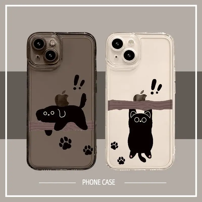 

Black Cat Transparent Couple Phone Case For iPhone 16 15 11 12 14 13 Pro Max Mini X XSMax XR 7 8 Plus SE4 16e Silica Cover Funda