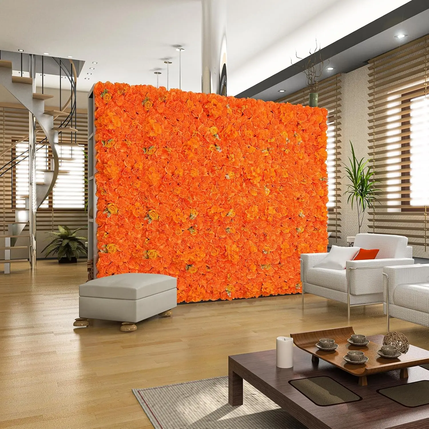 Artificial Flowers Wall Décor- 12Pack Fall Orange Flower Mat Panels Silk Rose Autumn Floral Wall UV Protected Hydrangea Plastic