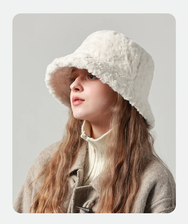 

Hat Women's Autumn and Winter Fashion Trendy High-End Big Head Circumference Showing Face Small Plush Basin Hat Fisherman Hat