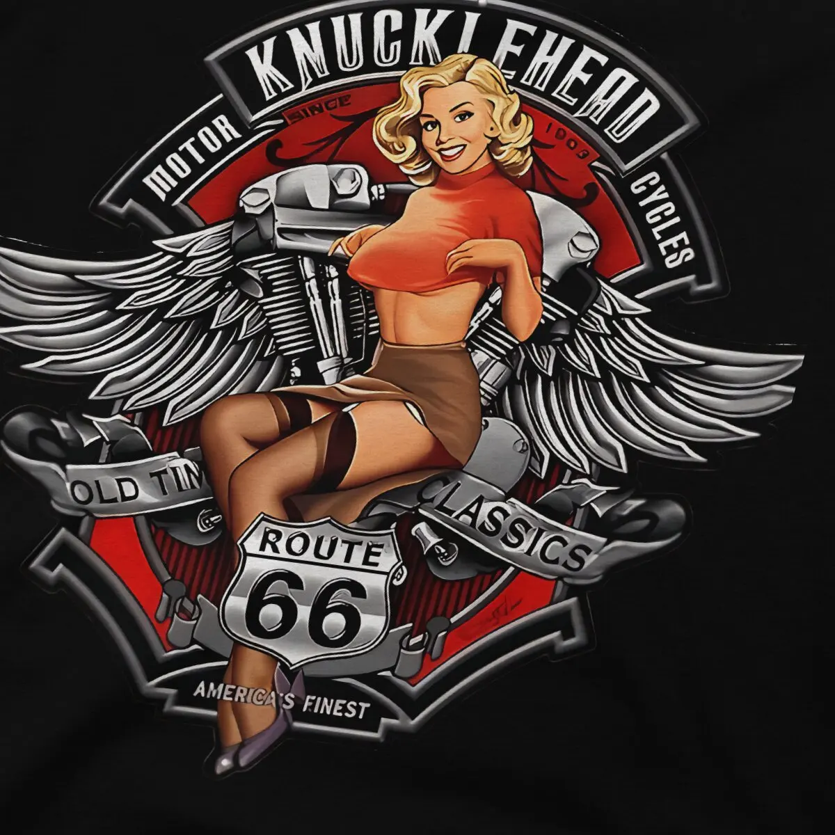 U S Route 66 Pin Up Rockabilly Tshirt Graphic Men Tops Vintage Grunge Summer Polyester Short Sleeve Harajuku T Shirt