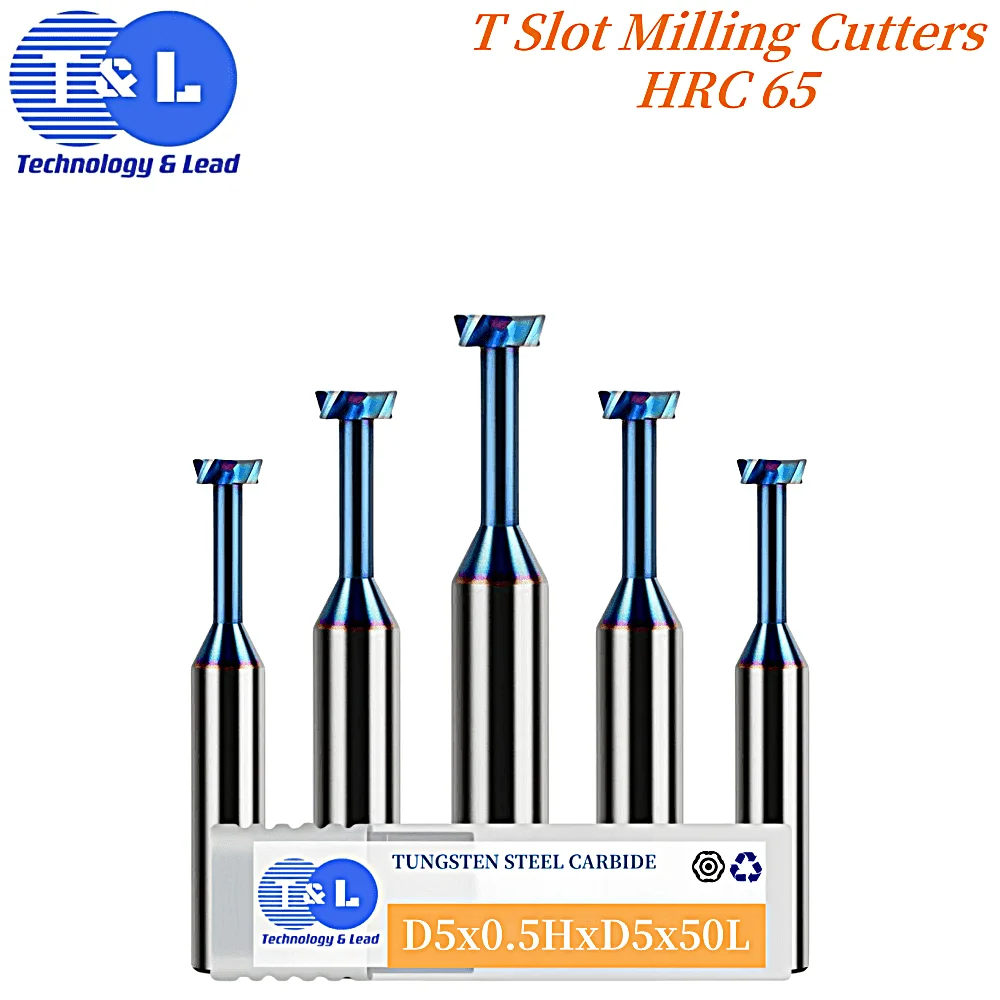 

T&L HRC65 Tungsten Steel Carbide Blue Nano Coating T-Shaped Milling Cutter CNC Machining Special Groove Type Cutters Tools