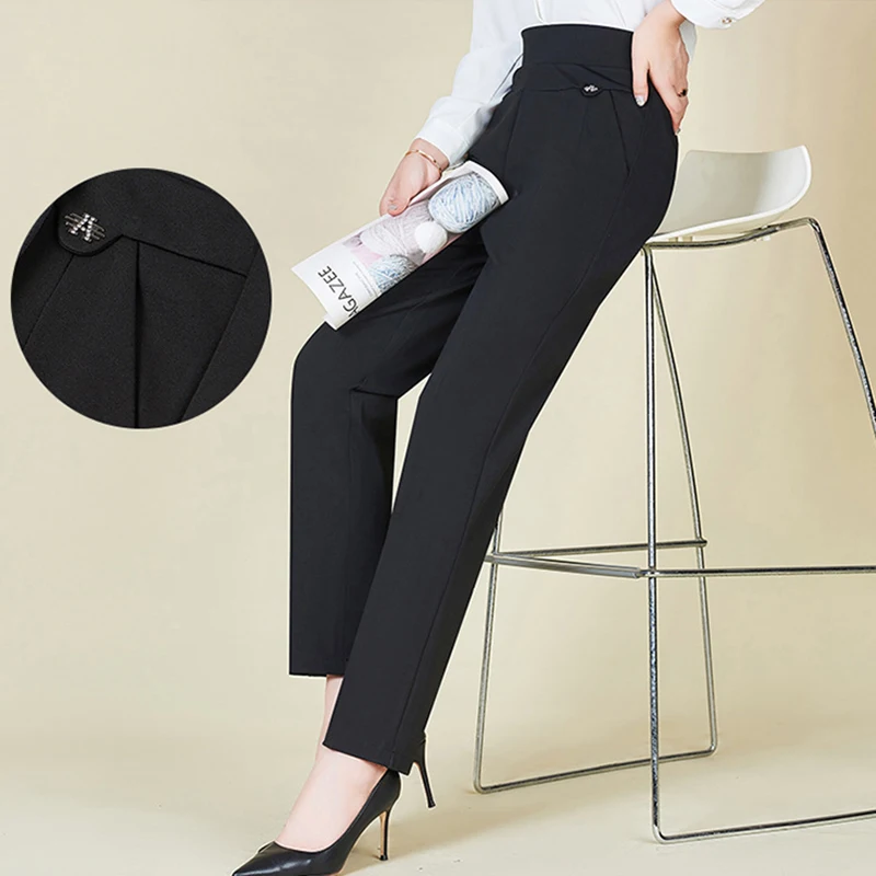 2025 NEW Autumn Women Trousers Oversize Elastic High Waist Loose Casual Pants Middle-aged Female Winter Warm Stretch Pants