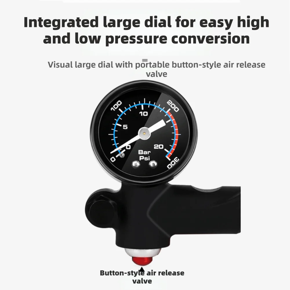Portable Bike Pump 360 degree rotating connection T shape handle Bicycle Air Pump Mechanical pressure display Lightweight