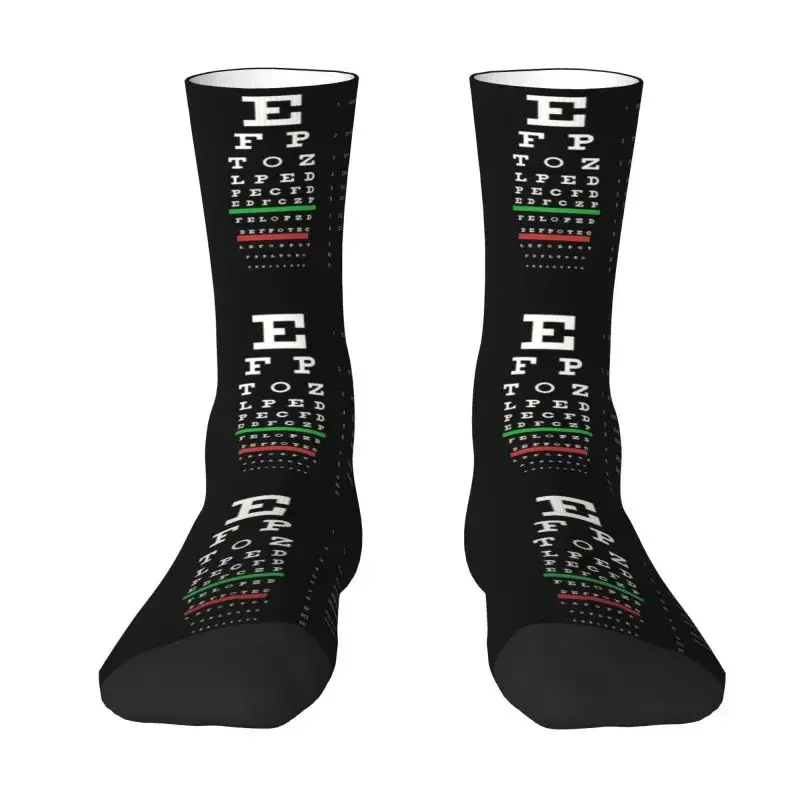 Kawaii Printed Snellen Eye Chart Socks for Men Women Stretch Summer Autumn Winter Optometrist Optician Crew Socks