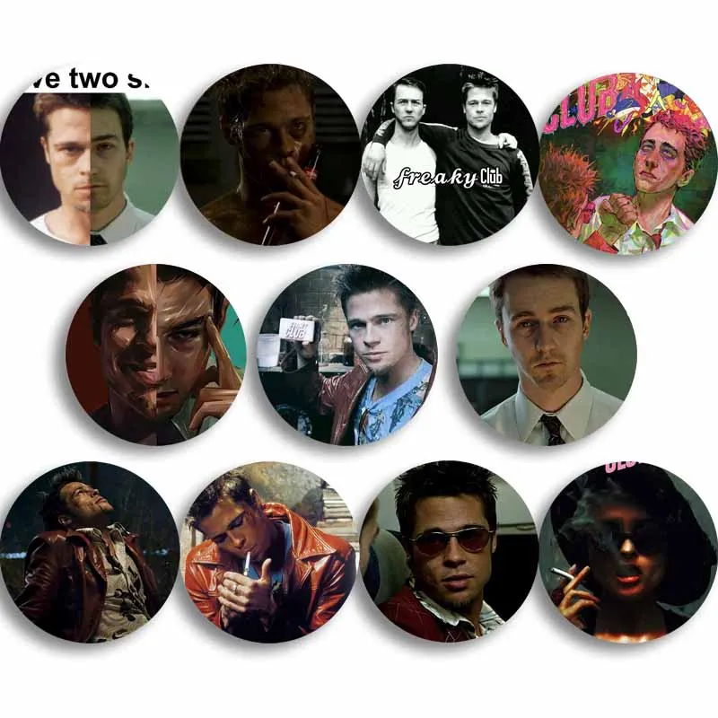 58mm Classic Movie Fight Club Brooch Pins Handmade Button Pin Film Character Cartoon Badge for Backpack Accessories Decor Gifts