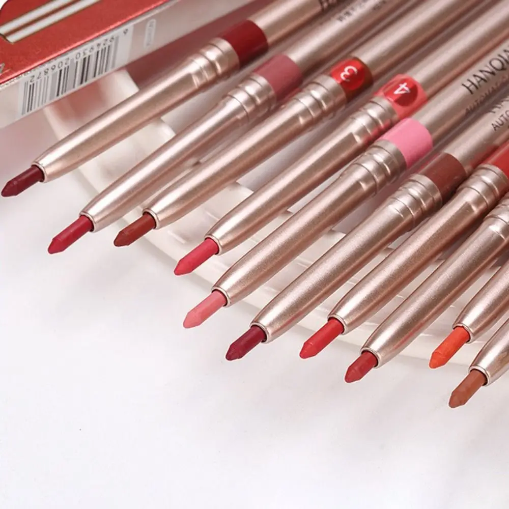 새로운 자동 회전 매트 립라이너 방수 오래 지속되는 컨투어 립스틱 휴대용 보습 립 펜슬 여성용