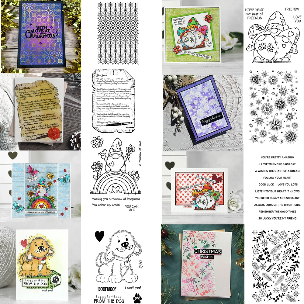 Christmas Fronds Snow Yuletide Weave Clear Stamps Gnomes Sentiment Words Stamp For DIY Scrapbooking Decoration Craft Card Making