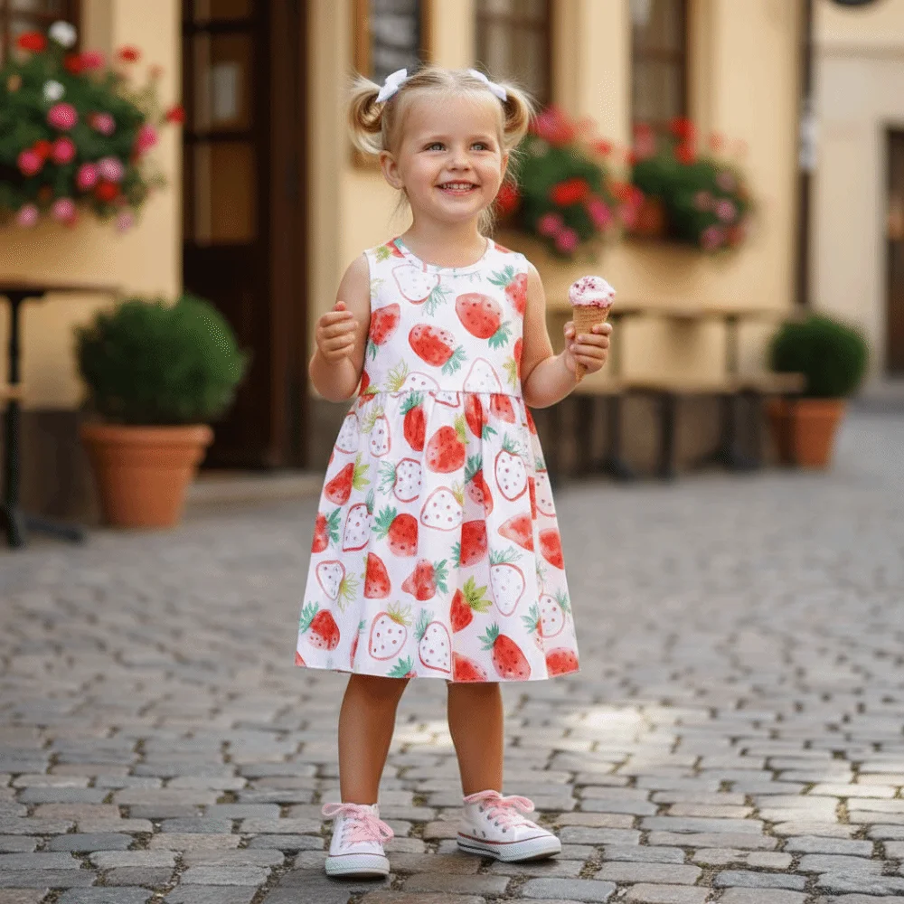 Cute Graffiti Printed Girls' Floral Dress Sweet Floral Soft Girls Clothing Cool Breathable Performance Costumes Summer