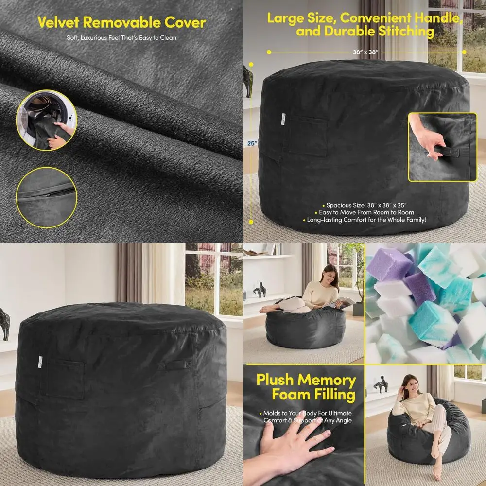

Кресло-мешок из пены с эффектом памяти со съемным велюровым чехлом, ультрамягкая ткань, наполнитель с высокой упругостью, портативный ленивый диван для взрослых