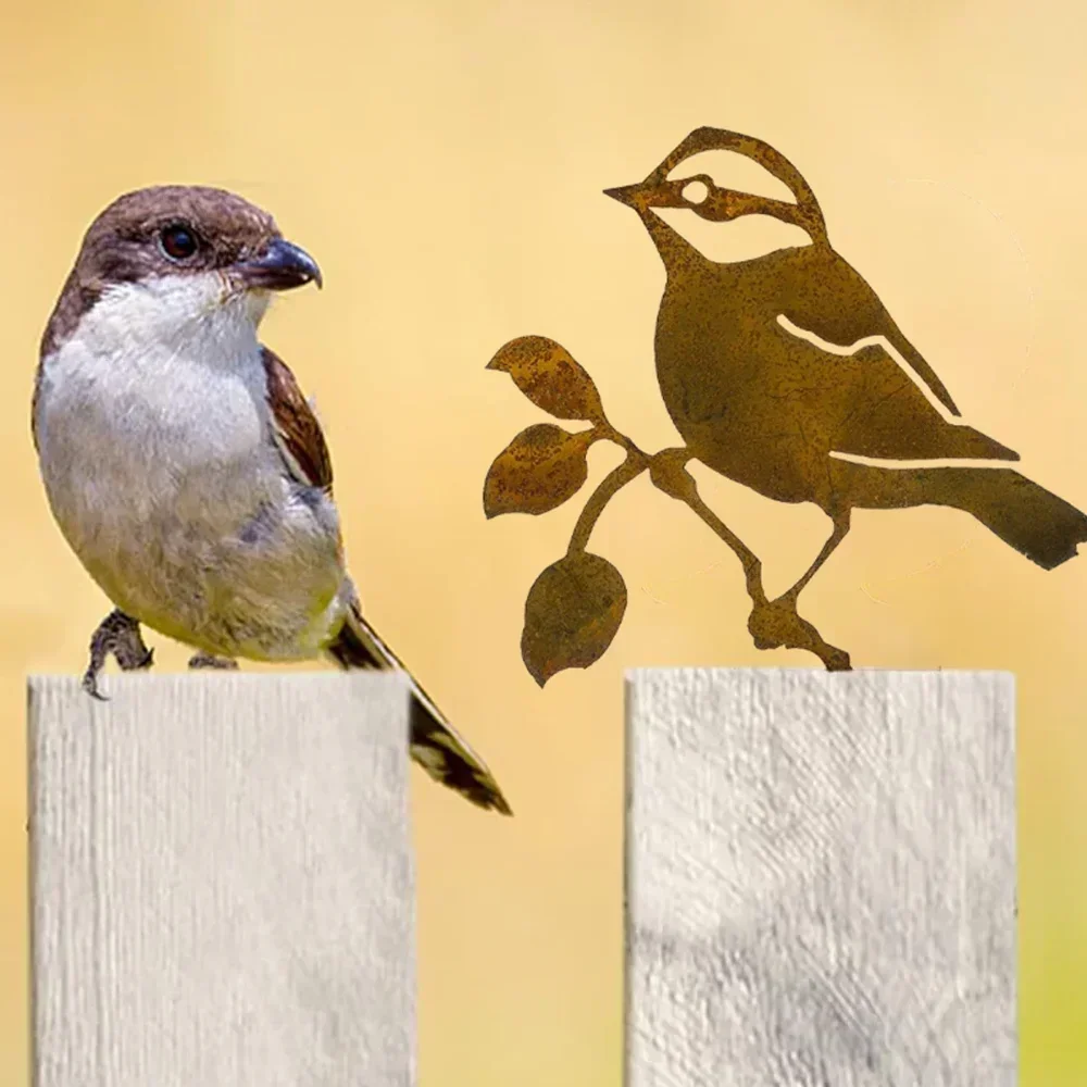 Black-Capped Chickadee, Steel Silhouette with Rusty Patina, Nature Gift, Garden Art, Outdoor Decoration