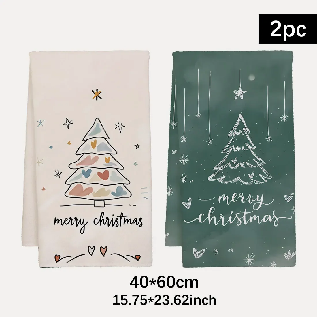 2pcs Christmas Series DishCloth Tea Towel Kitchen Dishcloth Grid Christmas Wash Towels Merry Christmas