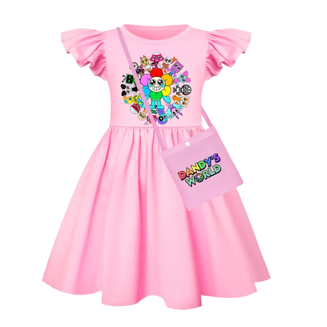 

Dandys World Clothes for Girls 2025 Summer Casual Dresses Kids Cartoon Flying Sleeve Princess Vestidos Children Wedding Outfits