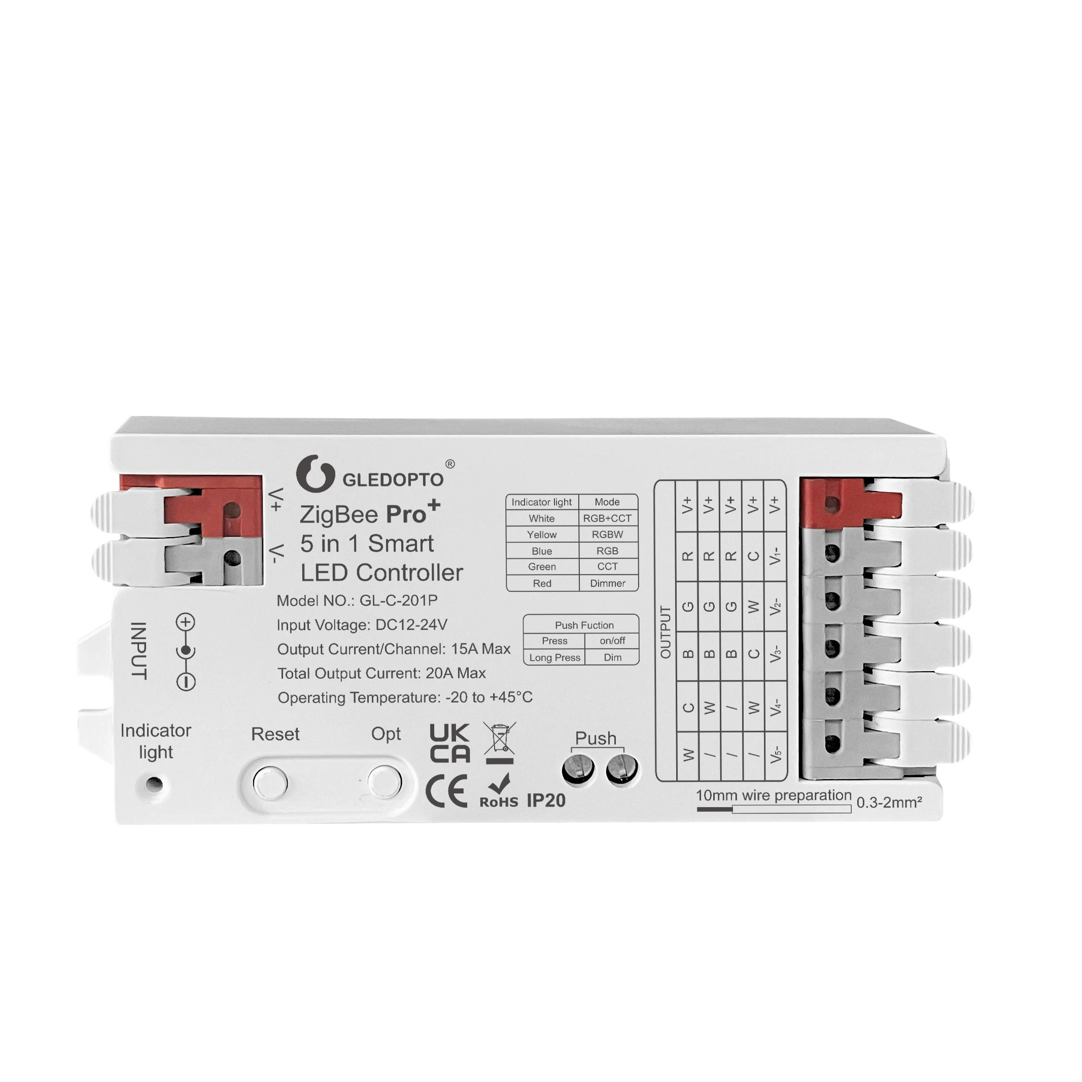 ZIGBEE 5-in-1 controller simple wiring maximum current 20A DC12-24V R F remote control APP control