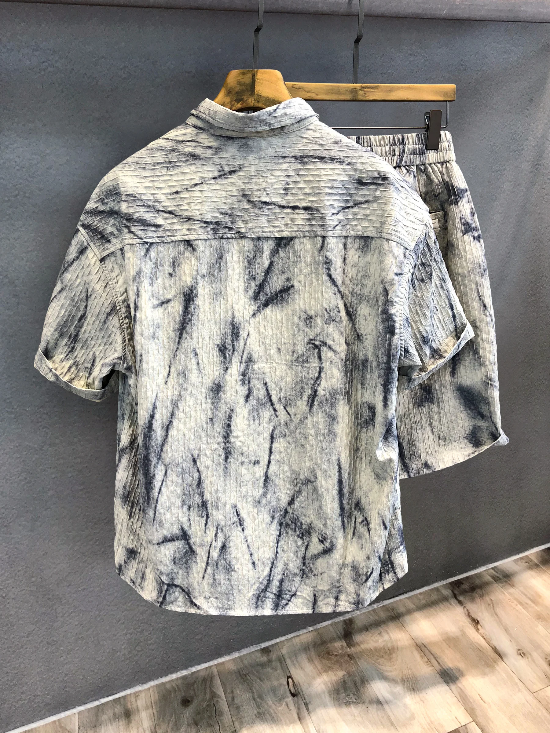 2025 Summer New Korean Style Ice Silk Thin Casual Shirt Set Washed Vintage Fashion Shorts Set