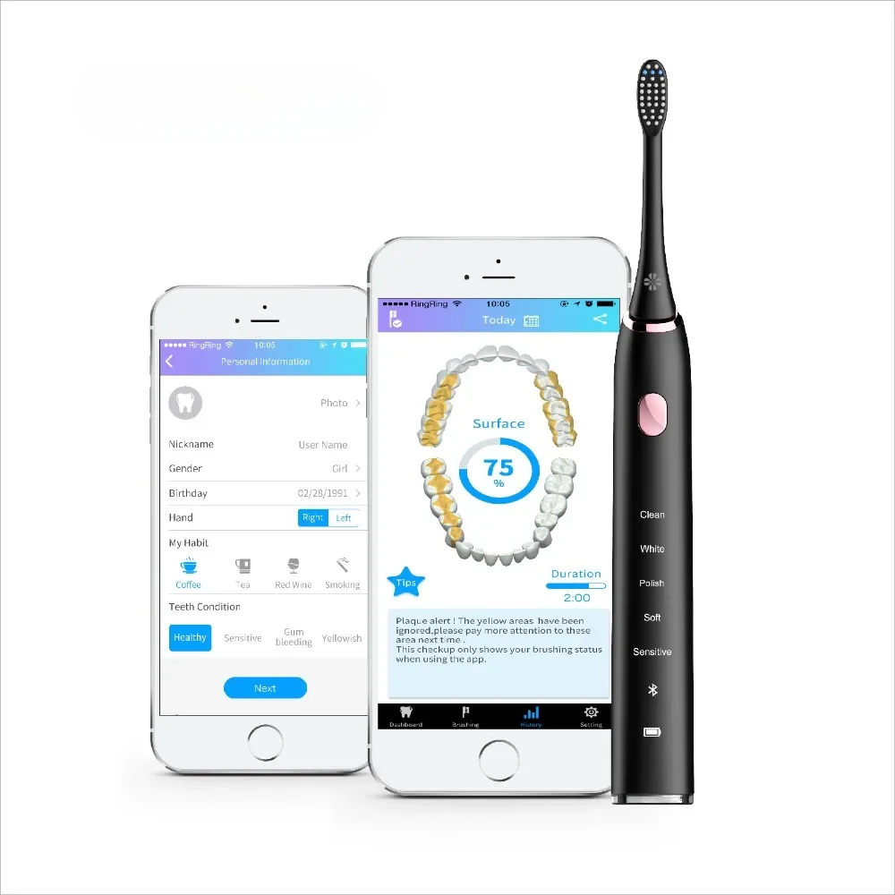 Bluetooth sonic escova de dentes elétrica sem fio viagem luxo inteligente escova de dentes para adultos crianças cuidados com os dentes