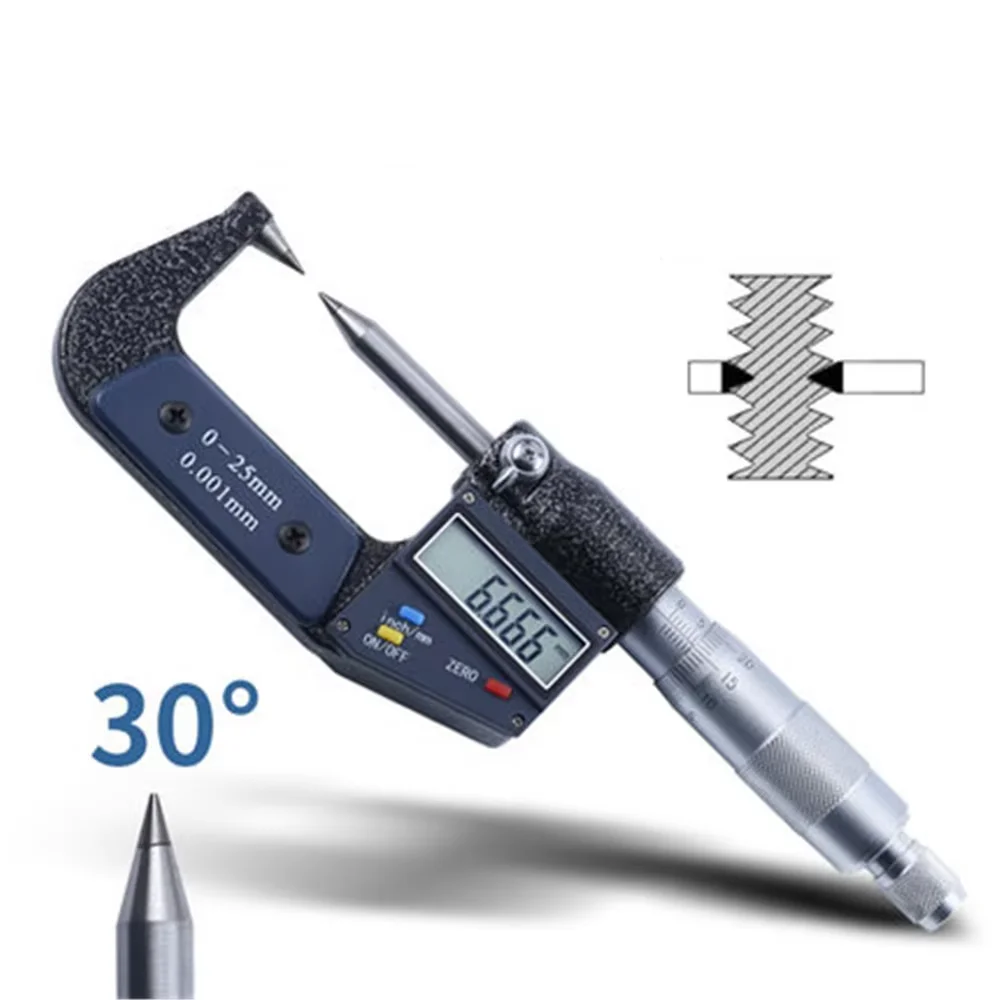0-25mm 30/60 Degree Digital Dual Pointed Micrometer 0.001mm Special Measuring Head Outer Diameter Micrometer Tube Wall Thickness