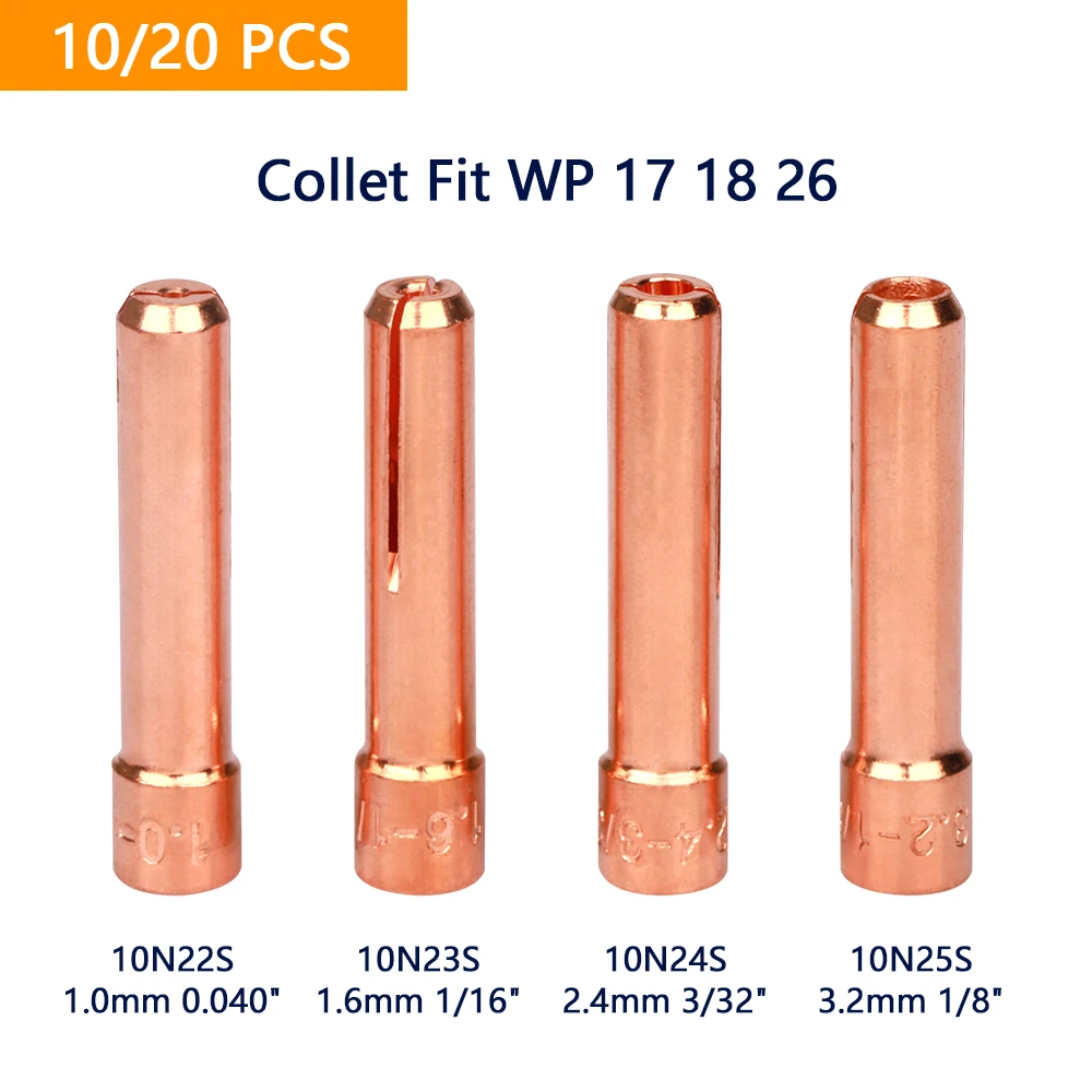 

10/20Pcs Stubby TIG Collet 1.0mm 1.6mm 2.4mm 3.2mm 10N22S 10N23S 10N24S 10N25S for TIG Welding WP17 WP18 WP26 Torch Accessories