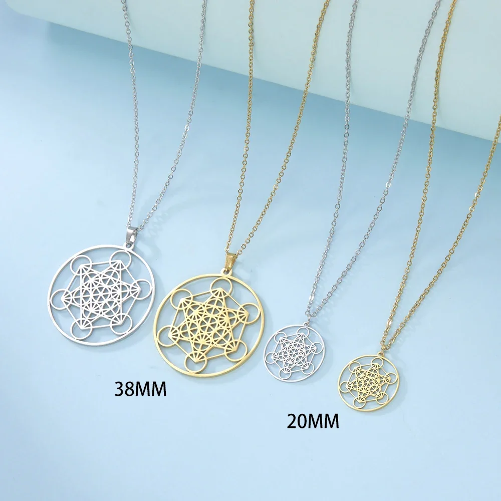 Skyrim Stainless Steel Angel Seal Archangel Metatron Cube Necklace Women Men Sacred Geometry Amulet Religious Spiritual Jewelry