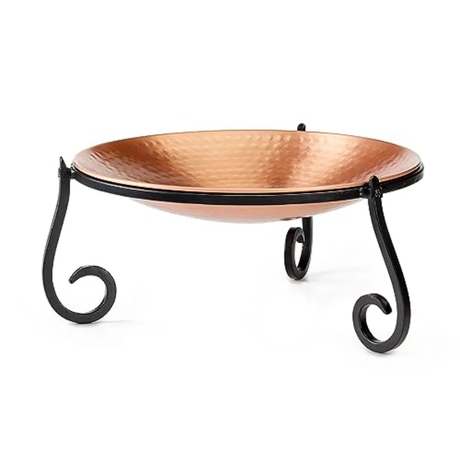 Good Directions BB-1 Heavy Gauge Pure Copper Birdbath, Bird Feeder, 13.5" Diameter, Hand-Forged Black Steel Stand