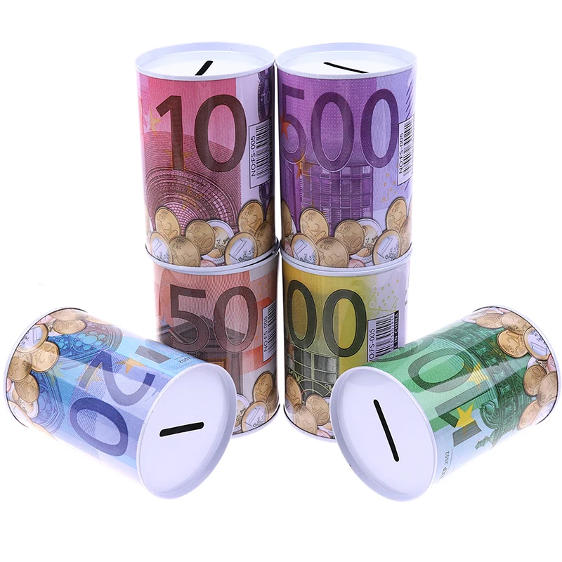 Mealheiro cilíndrico para moedas de euro e dólar cofre_voghion.com