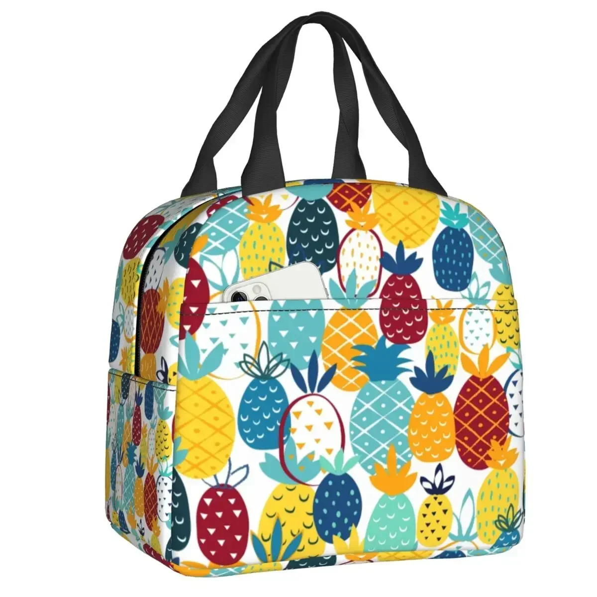 Summer Watercolor Pineapple Pattern Portable Lunch Boxes Women Waterproof Thermal Cooler Food Insulated Lunch Bag School Student