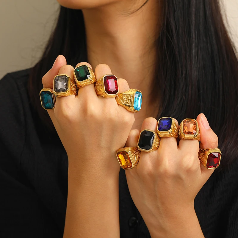 High Quality Blue/Black/Red Stone Rings for Men Women Punk Hip Hop Stainless Steel Ring Fashion Charm Jewelry Gift Dropshipping