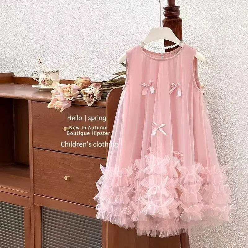 

Retail New Baby Girls Summer Boutique Fleece Sequined Mesh Bow Dress Princess Kids Elegant Party Birthday Dress 2-6 Years