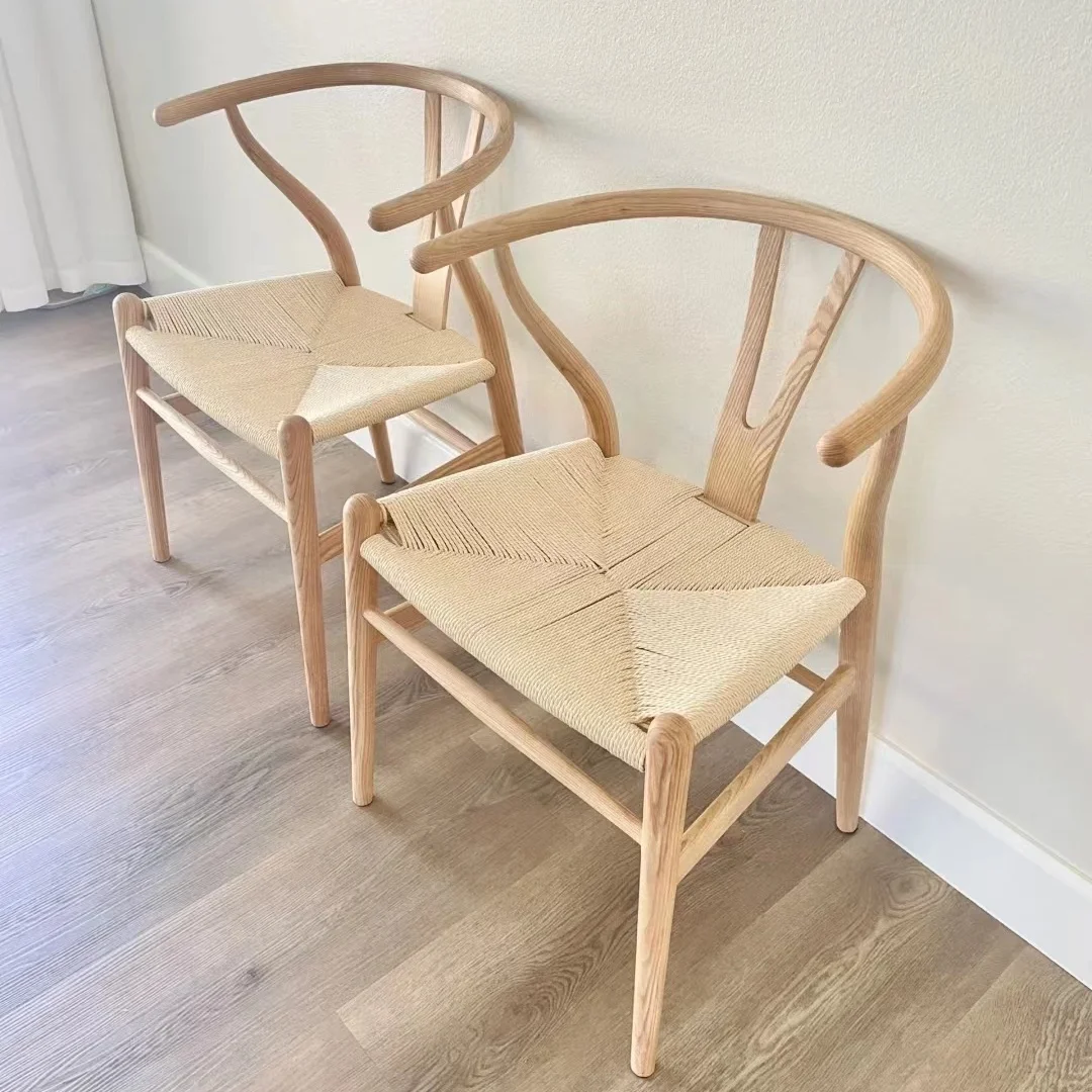 High Quality stacking solid wood Wishbone Y Dinning Chair Rattan Wooden Living Room restaurant Chair Armchair for sale