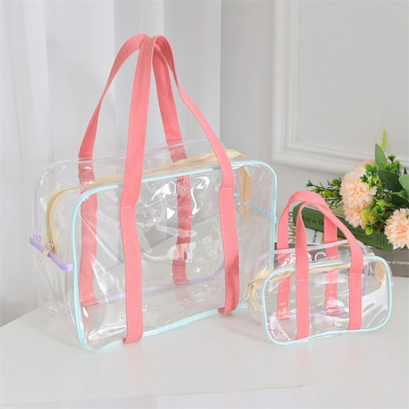 1Pc Beach Bag Women Clear Summer Beach Bag Waterproof Large Travel Zipper Shoulder Bag Female Washing Toiletry Bag Handbag