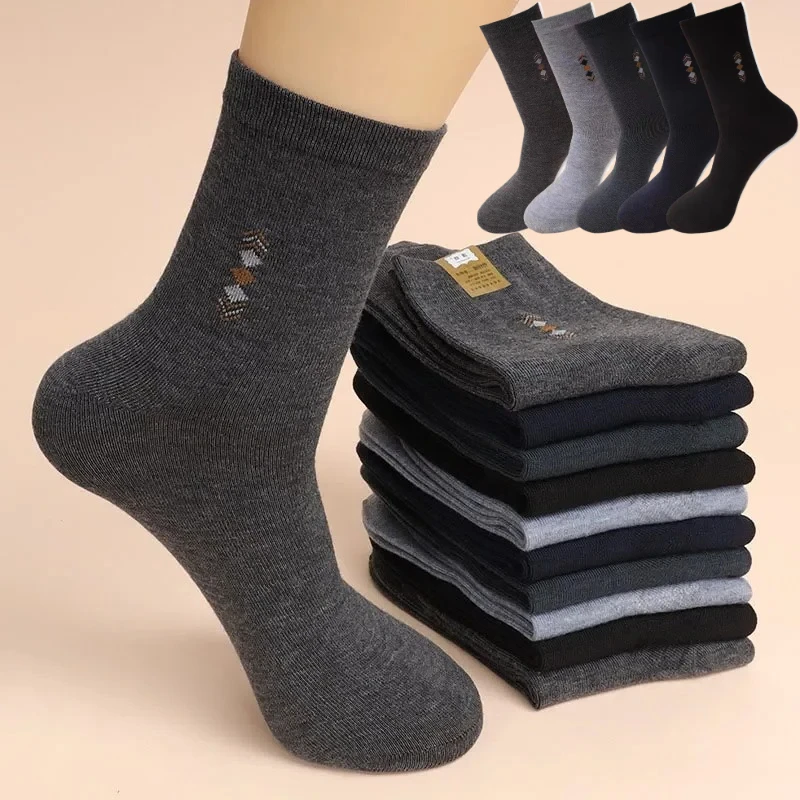 1/5/10 Pairs Men's Fashion Thickened Socks Four Seasons Leisure Breathable Deodorant Mid Tube Cotton Socks  for men High Quality