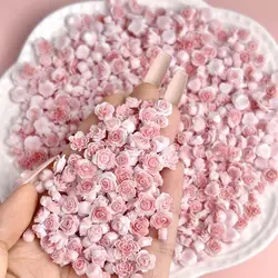 3D Resin Luminous Camellia Nail Art Decorations Pink White Color Splicing Rose Buds Flowers Nail Charms for DIY Sweet Manicure