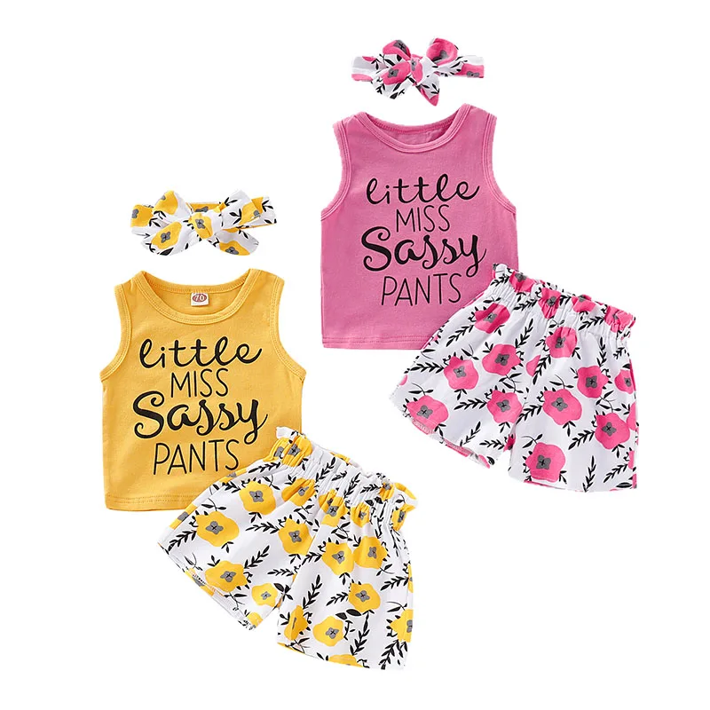 

Newborn Baby Girl Clothes Set Summer Infant Girl Clothes Sleeveless Girl 2 years Clothing Baby Outfits 3Piece with Headband