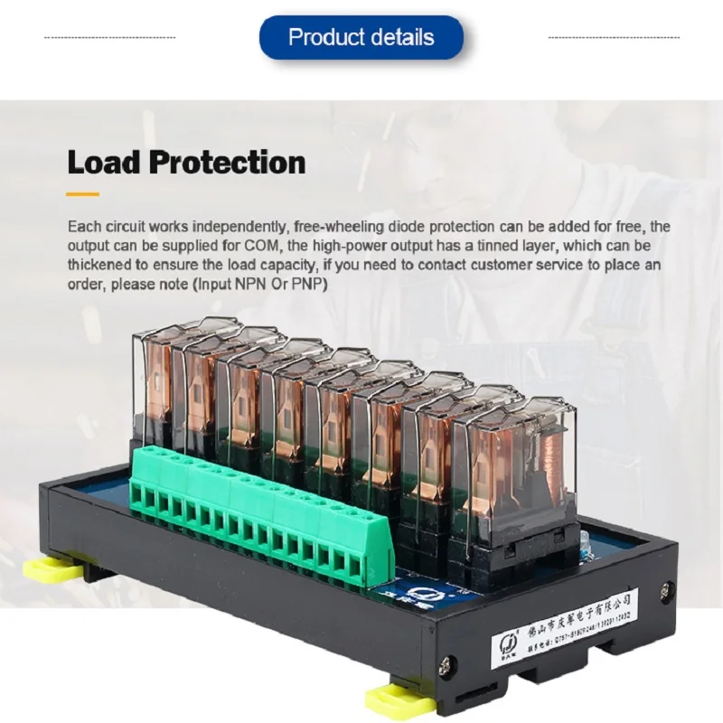 Chingjun 8-Channel Transparent Single Open Hongfa Relay Module 16A DC24V Electromagnetic Relays for PLC