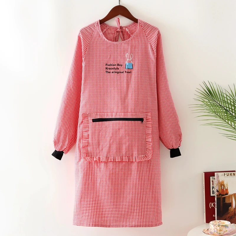 Home Kitchen Cotton Long-sleeved Apron Breathable Coverall Adult Oil-proof Wear-resistant Work Clothes