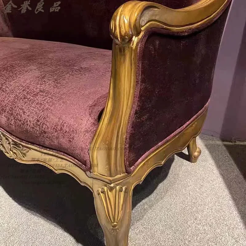 French Solid Wood Carved Floral Double Velvet Sofa Neoclassical Retro Luxury Style for Studio B&B Small Apartment Furniture