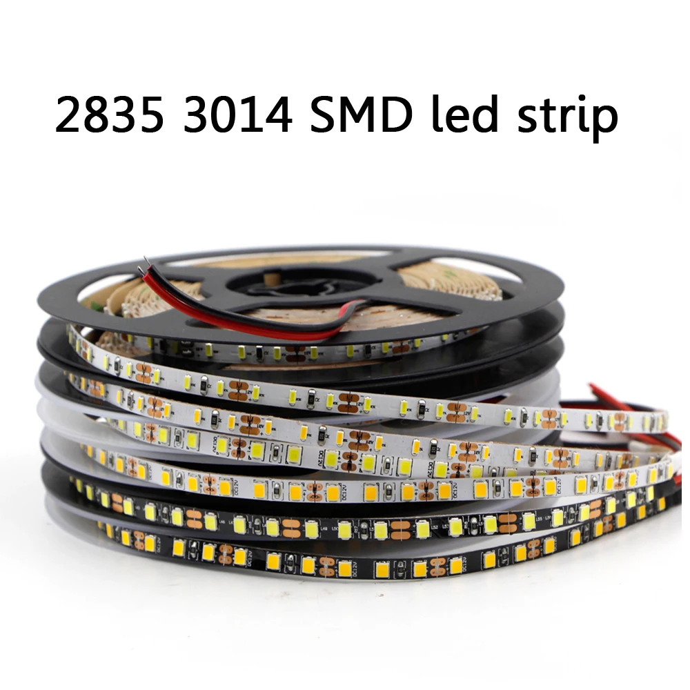 5mm Width 2835 3014 SMD flexible led strip light 5m ribbon tape white / black PCB 120led/m Non-Waterproof for Decoration 5v 12v