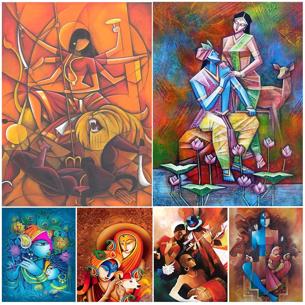 Indian Religion Radha Krishna Devi Shakti Saraswati Wall Pictures For Living Room Poster Wall Art Canvas Painting Unframed