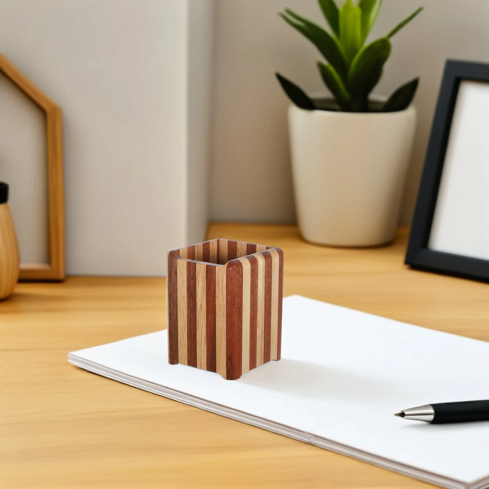 

Retro Wooden Pen Holder for Desk Desktop Stationery Organizer Pencil Pot Vintage Cup Stand Makeup Brush