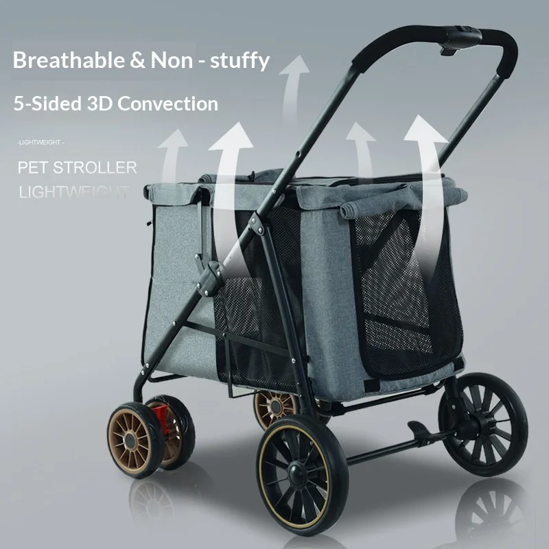 Factory Wholesale Metal Portable Foldable Pet Strollers Outdoor cat Carriers Dog-walking Pushcarts