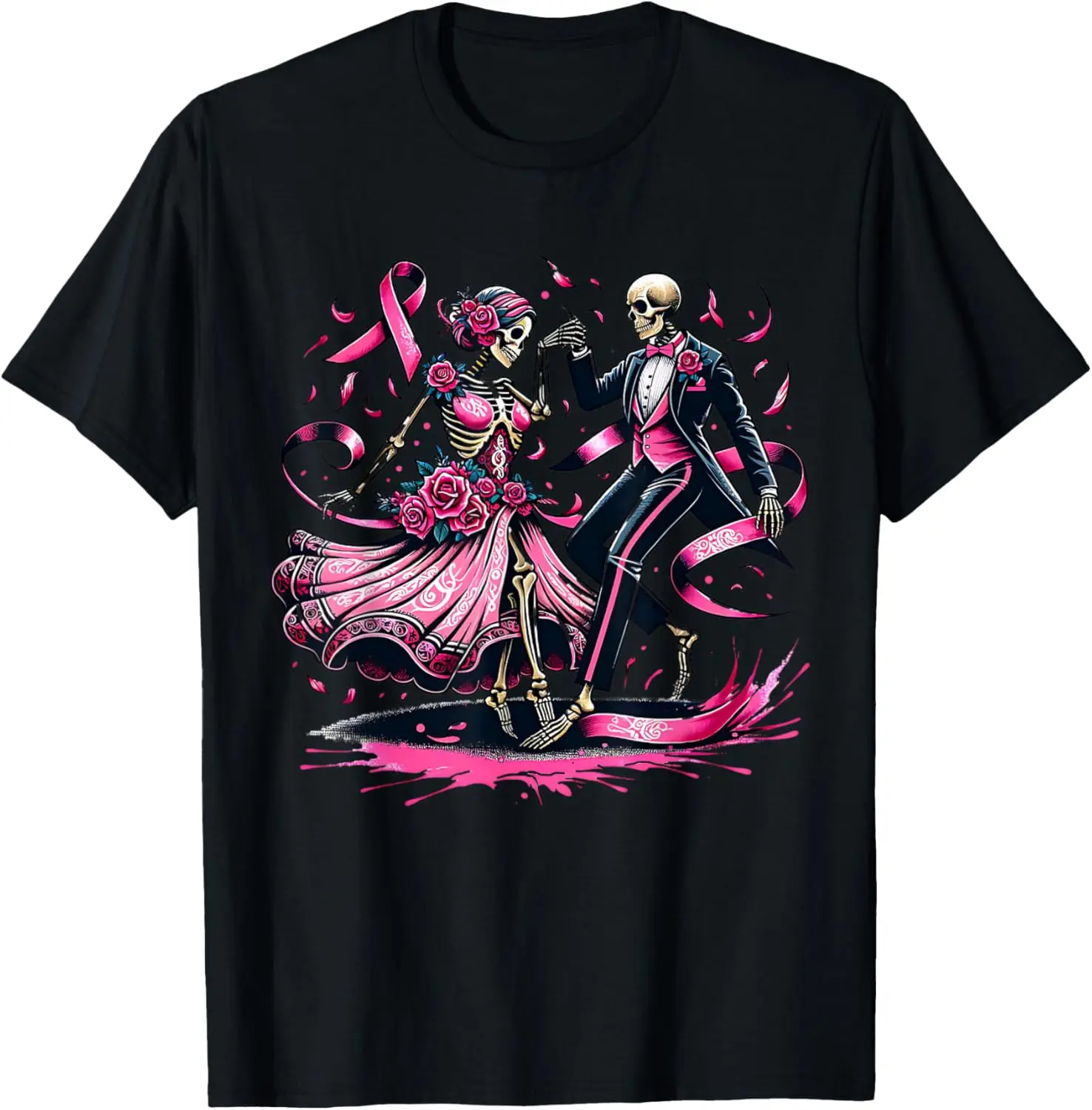 

Skeletons Dancing In Traditional Attire Breast Cancer Wife T-Shirt