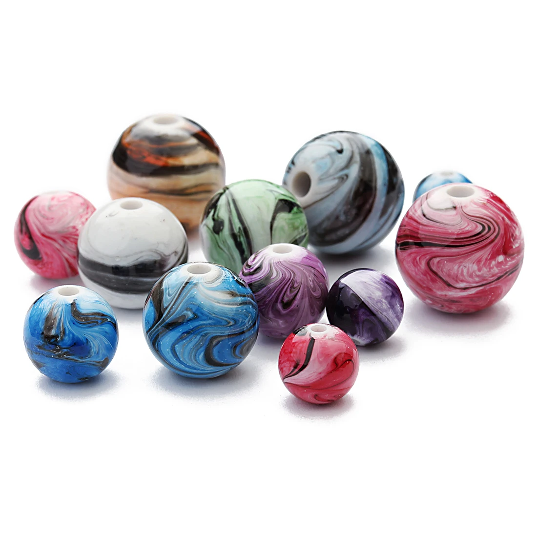 30-100pcs/lot Ink Painting Resin Beads 6/8/10/12/14mm Colorful Round Resin Beads Loose Spacer Bead For Jewelry Making Bracelet