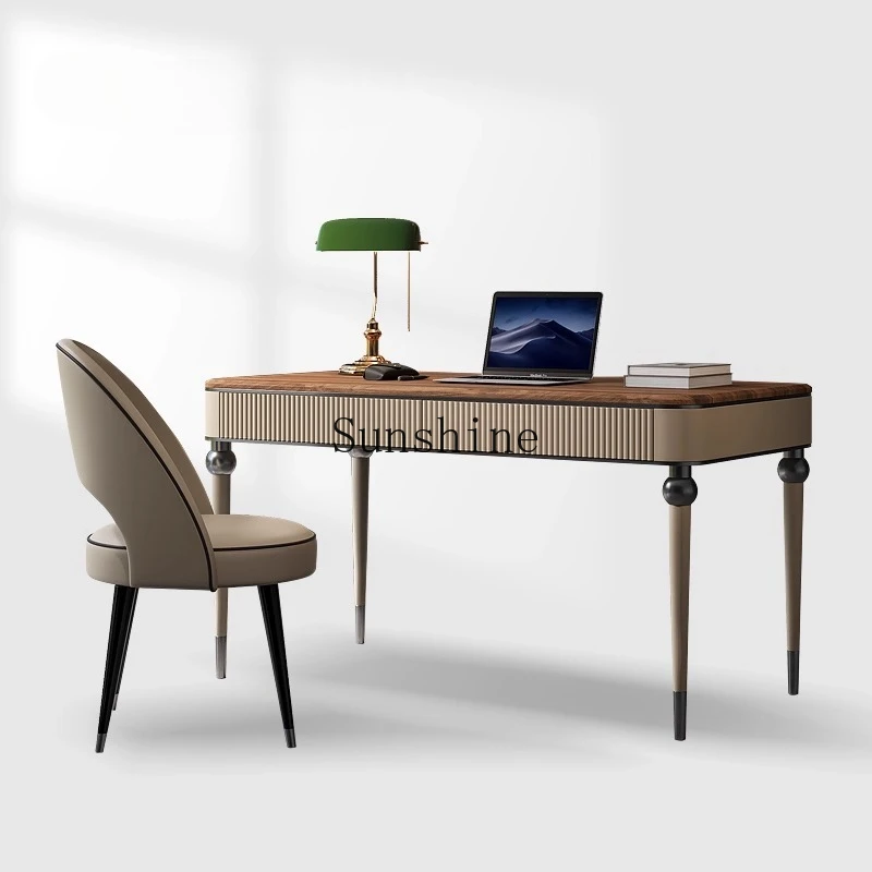 

Light luxury desk Home villa Large flat black walnut writing desk