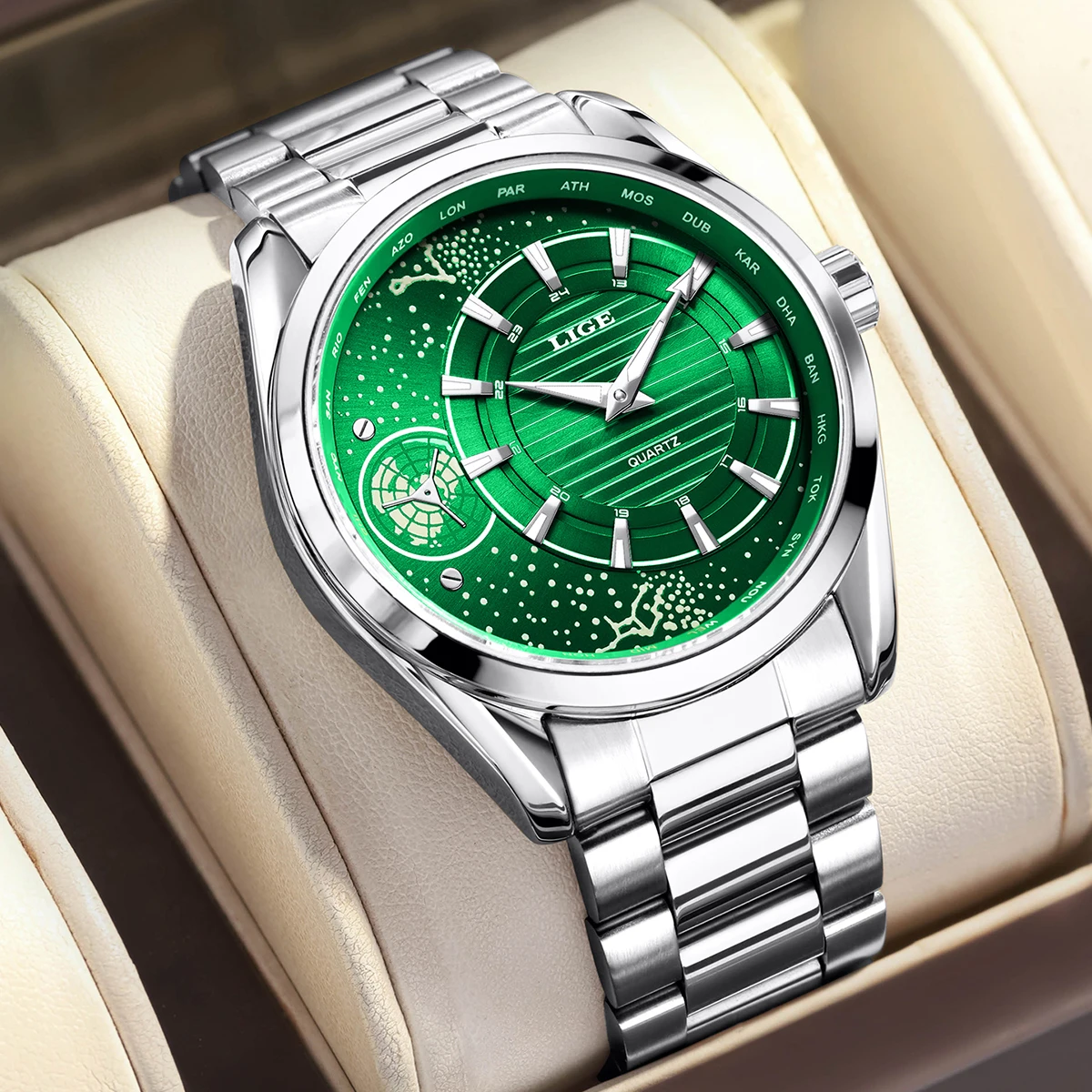 

LIGE Luxury Fashion Earth Dashboard Design Men Watch Waterproof Luminous Watches For Men Sports Outdoor Men's Quartz Wristwatch