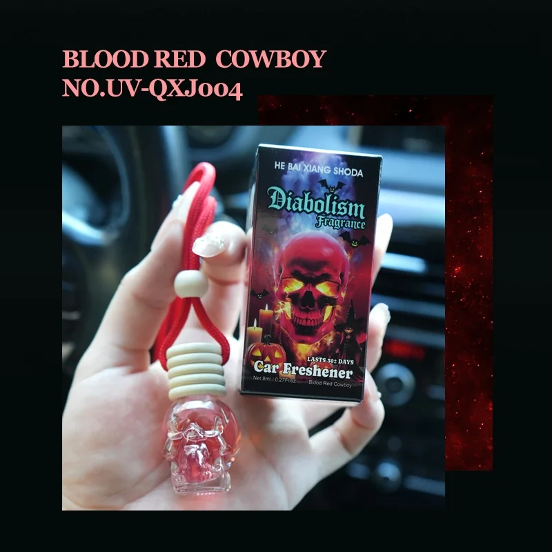 Halloween Skull Car Air Freshener Hanging Diffuser Glass Bottle Wooden Cap Aromatherapy Rearview Mirror Pendant Fragrance Gift