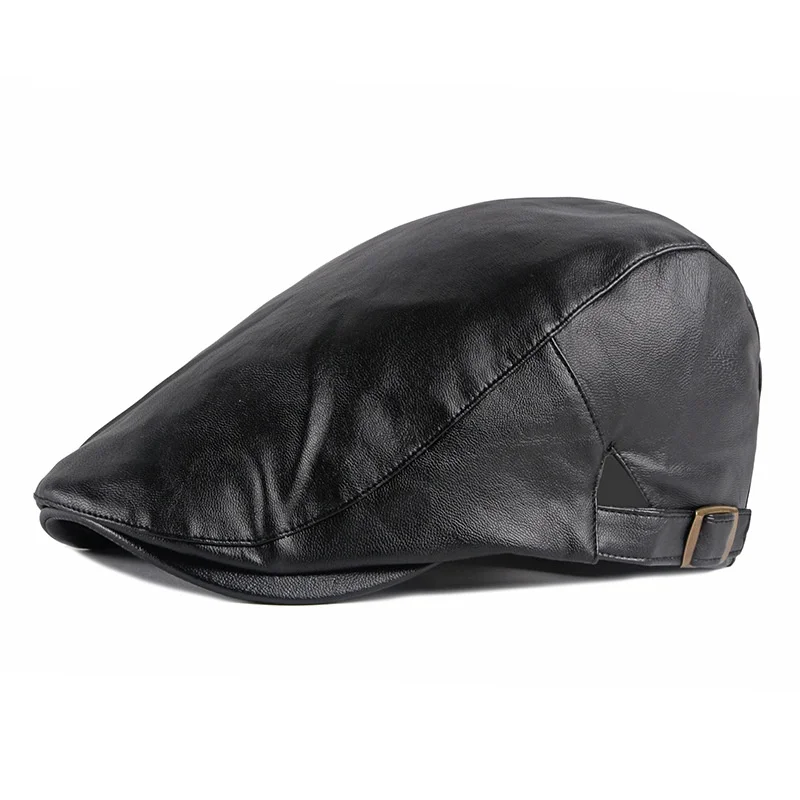 Pure Color PU Leather beret Bonnet Stitch Bere Peaky Blinders Baret Gorras De Invierno Hombre Painter's Hats For Men