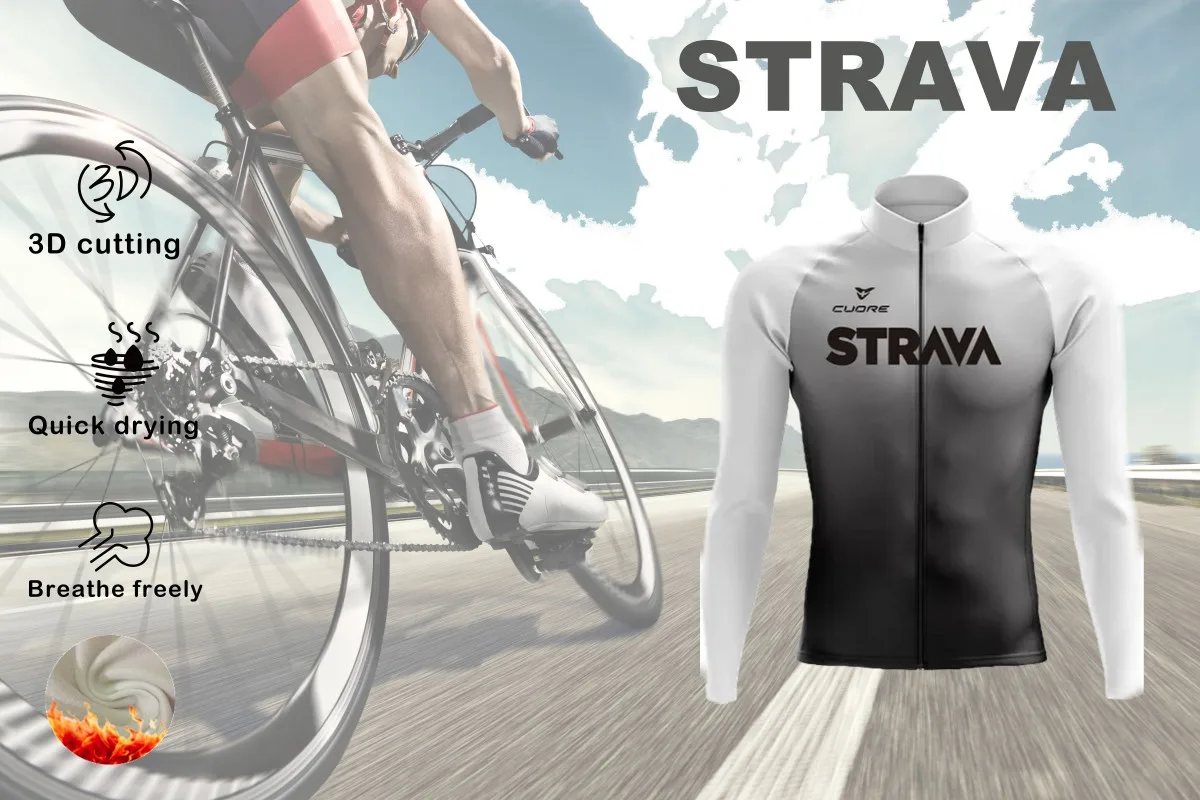 Strava Cycling Men\'s Winter Long Sleeve Bib Suit Warm Cycling Jacket Jersey Mountain Road Bike Christmas Thanksgiving Gifts